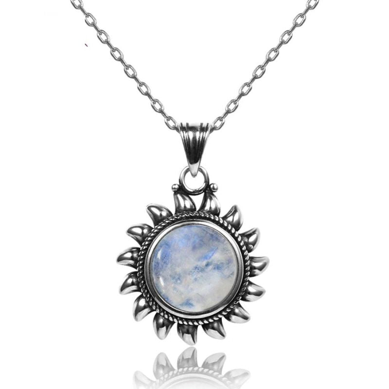 Collier acier pierre de lune