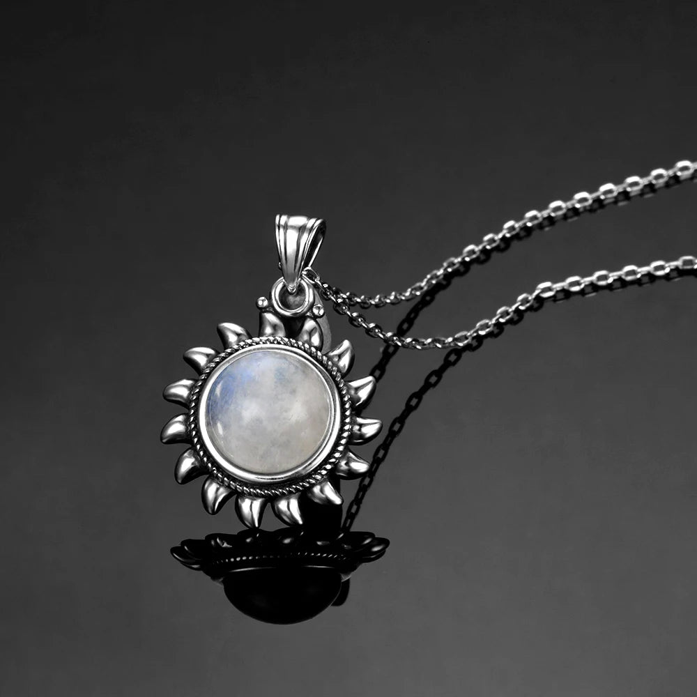 Collier acier pierre de lune