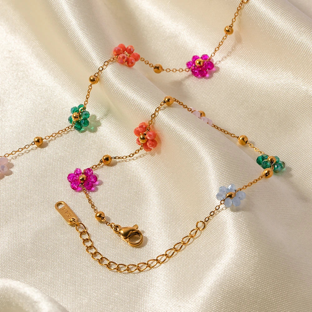 Collier motif floral acier