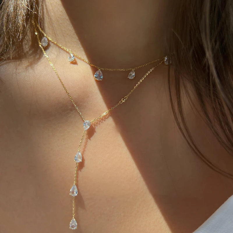 Collier acier perle goutte eau