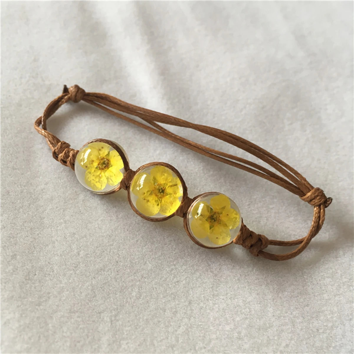 Bracelet Vintage en Verre avec Fleur Séchée